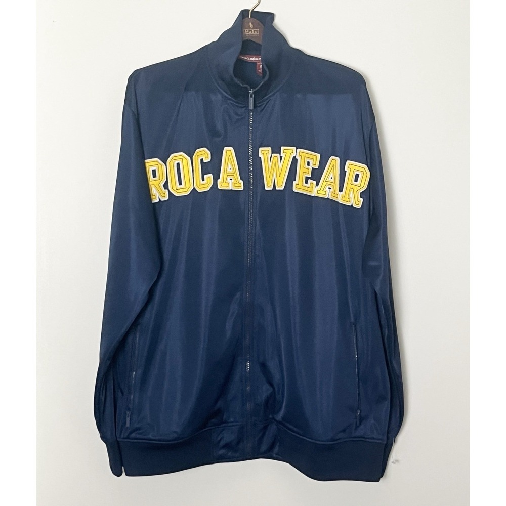 Vintage Rocawear Track Jacket Men's‎ XXL Navy Blue Y2K Hip Hop Polyester Street